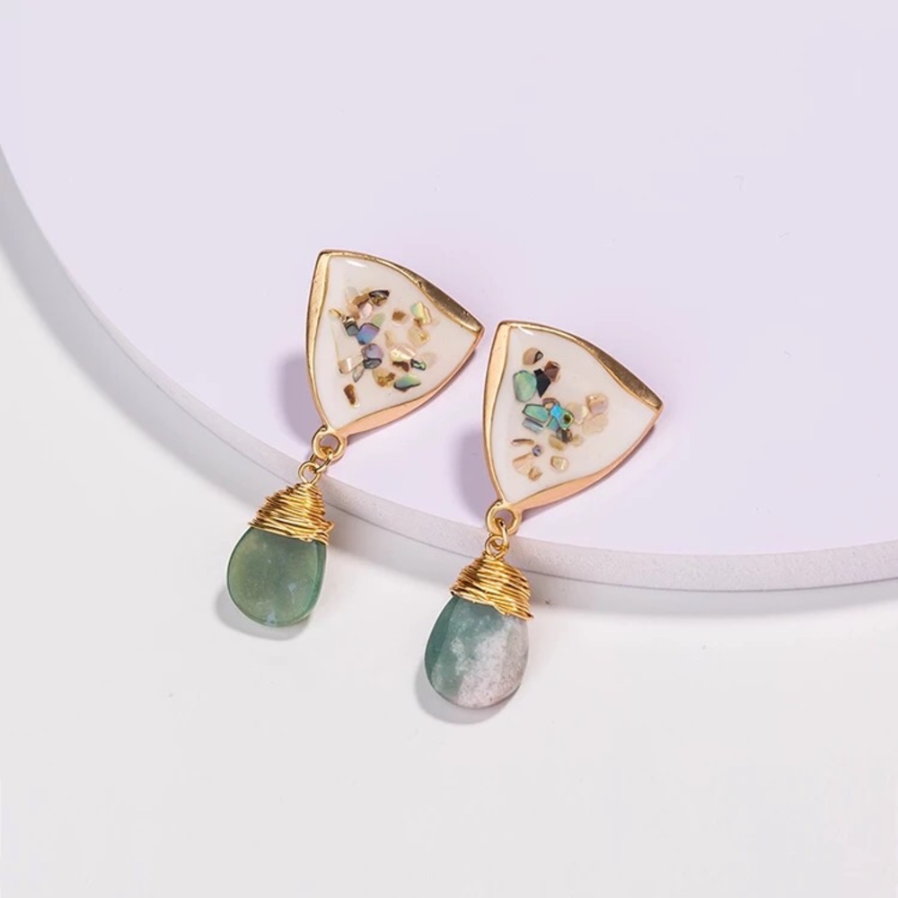 🍒 NEW Boho Enamel Agate Coral Stone Drop Earring - Picture 1 of 3